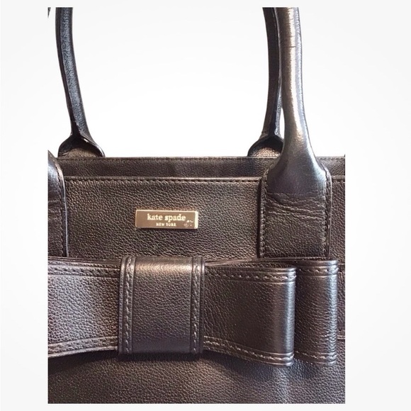 Kate Spade New York Quinn Villabella Black Leather Bow Tote Bag Purse Pebbled - Picture 3 of 11
